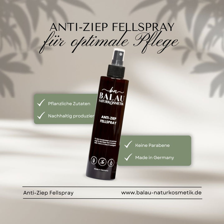 Balau Naturkosmetik Anti-Ziep Fellspray – Vorteile auf einen Blick: pflanzliche Zutaten, nachhaltig produziert, ohne Parabene, Made in Germany